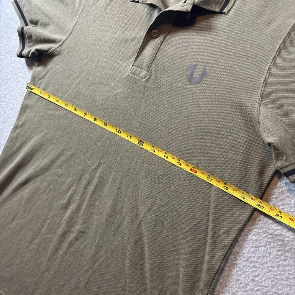 True Religion Men's Polo Shirt Green Sz S Shirt Sleeve Large Back Print Preppy